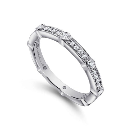 14K White Gold Diamond Station Stackable Ring - LR5688W45JJ-Gabriel & Co.-Renee Taylor Gallery