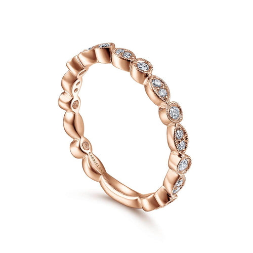 14K Rose Gold Marquise and Round Station Diamond Ring - LR5701K45JJ-Gabriel & Co.-Renee Taylor Gallery