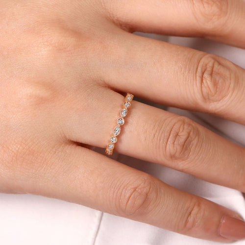 14K Rose Gold Marquise and Round Station Diamond Ring - LR5701K45JJ-Gabriel & Co.-Renee Taylor Gallery