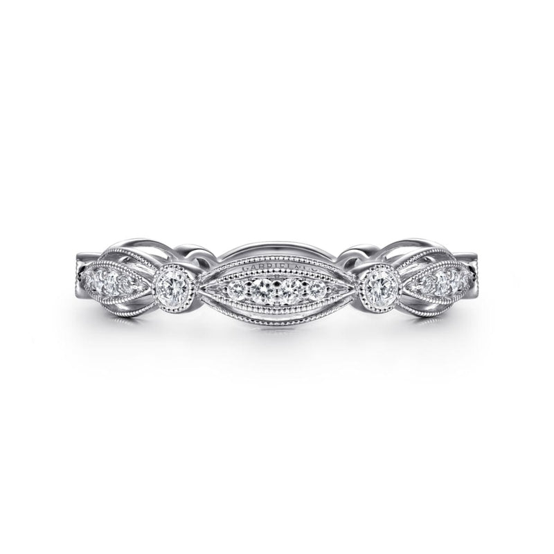 14K White Gold Scalloped Stackable Diamond Ring - LR6319W45JJ-Gabriel & Co.-Renee Taylor Gallery