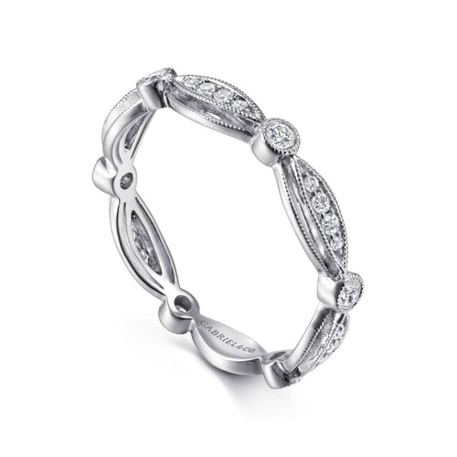 14K White Gold Scalloped Stackable Diamond Ring - LR6319W45JJ-Gabriel & Co.-Renee Taylor Gallery