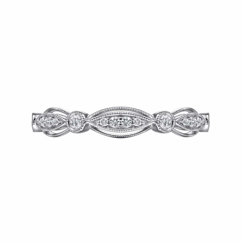 14K White Gold Scalloped Stackable Diamond Ring - LR6319W45JJ-Gabriel & Co.-Renee Taylor Gallery