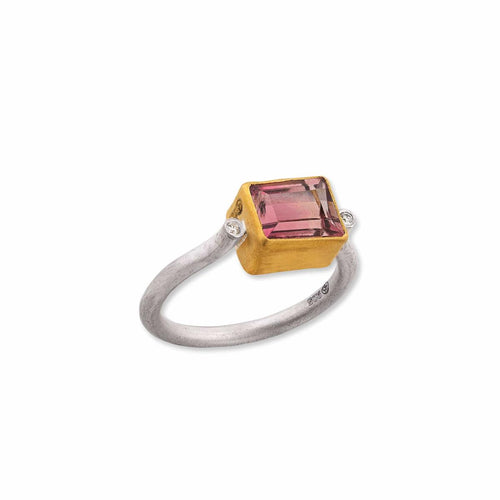 Pink Bicolor Tourmaline Ring with Diamond by Lika Behar