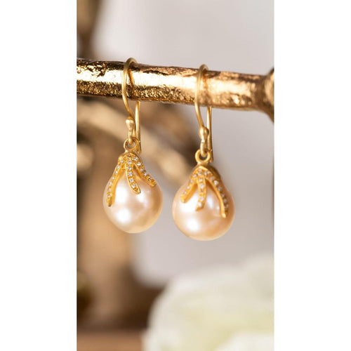 Lydia Pearl Earrings, Diamond Vines by Lika Behar