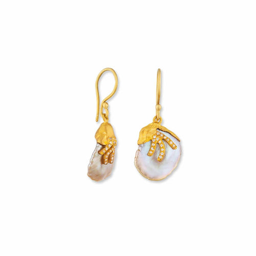 Lydia Diamond Vine Keshi Earrings, Earwire with Pearls by Lika Behar