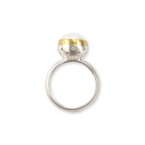 Lyddie Freshwater Pearl Ring with Diamond by Lika Behar