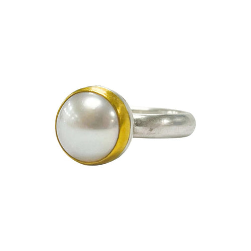 Lyddie Freshwater Pearl Ring with Diamond by Lika Behar