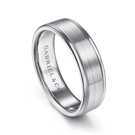 14K White Gold 6mm - Men's Wedding Band in Satin Finish - MBM0132-60W4JJJ-Gabriel & Co.-Renee Taylor Gallery