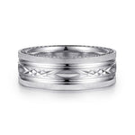 14K White Gold 8mm - Carved Men's Wedding Band in Satin Finish - MBH0193-80W4JJJ-Gabriel & Co.-Renee Taylor Gallery