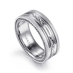 14K White Gold 8mm - Carved Men's Wedding Band in Satin Finish - MBH0193-80W4JJJ-Gabriel & Co.-Renee Taylor Gallery