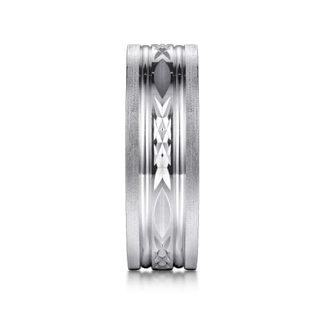 14K White Gold 8mm - Carved Men's Wedding Band in Satin Finish - MBH0193-80W4JJJ-Gabriel & Co.-Renee Taylor Gallery