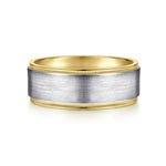 14K White-Yellow Gold 8mm - Two Tone Men's Wedding Band in Satin Finish - MBH0130-80M4JJJ-Gabriel & Co.-Renee Taylor Gallery