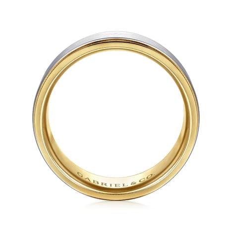 14K White-Yellow Gold 8mm - Two Tone Men's Wedding Band in Satin Finish - MBH0130-80M4JJJ-Gabriel & Co.-Renee Taylor Gallery