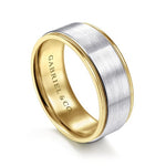 14K White-Yellow Gold 8mm - Two Tone Men's Wedding Band in Satin Finish - MBH0130-80M4JJJ-Gabriel & Co.-Renee Taylor Gallery