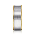 14K White-Yellow Gold 8mm - Two Tone Men's Wedding Band in Satin Finish - MBH0130-80M4JJJ-Gabriel & Co.-Renee Taylor Gallery