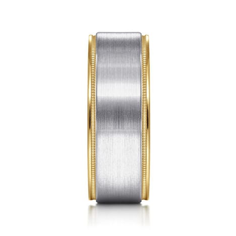14K White-Yellow Gold 8mm - Two Tone Men's Wedding Band in Satin Finish - MBH0130-80M4JJJ-Gabriel & Co.-Renee Taylor Gallery