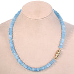 18K and Diamond "Seashell" Clasp Aquamarine Beaded Necklace - M-108C