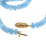 18K and Diamond "Seashell" Clasp Aquamarine Beaded Necklace - M-108C-Alex Sepkus-Renee Taylor Gallery