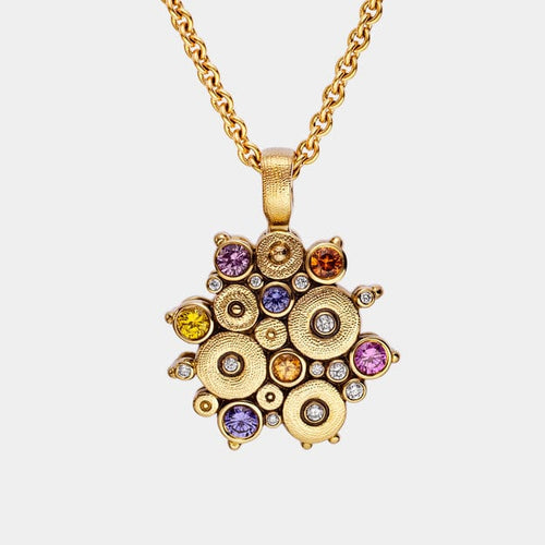 18K, Blue Mix Sapphire and Diamond "Ocean" Pendant & Chain - M164S-Alex Sepkus-Renee Taylor Gallery