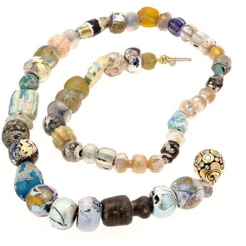 18K and Diamond "Candy" Ball Clasp Roman Glass Beads Necklace - M-171CD-Alex Sepkus-Renee Taylor Gallery