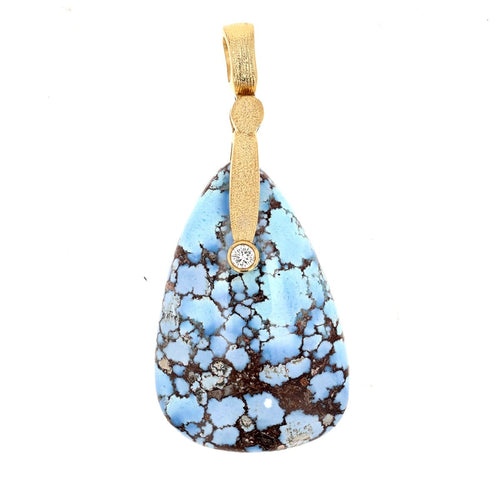 One of a Kind 18K "Sticks and Stones" Kazakhstan Turquoise 10.54ct and Diamond Pendant - M-57D-Alex Sepkus-Renee Taylor Gallery