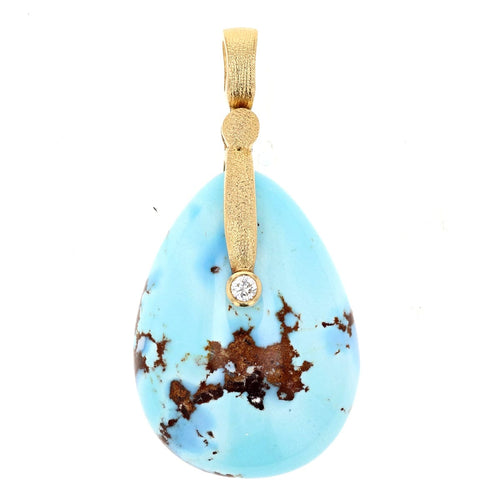 One of a Kind 18K "Sticks and Stones" Kazakhstan Turquoise 14.73ct and Diamond Pendant - M-57D-Alex Sepkus-Renee Taylor Gallery