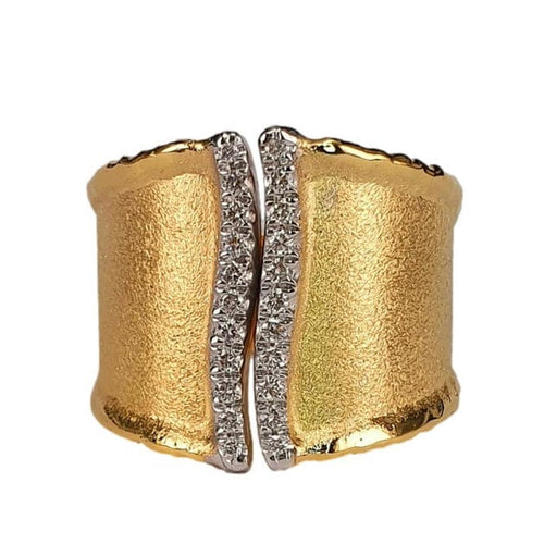 14K Gold Sculpted Wide Band with Pavé Center Split – M10004-Marika-Renee Taylor Gallery