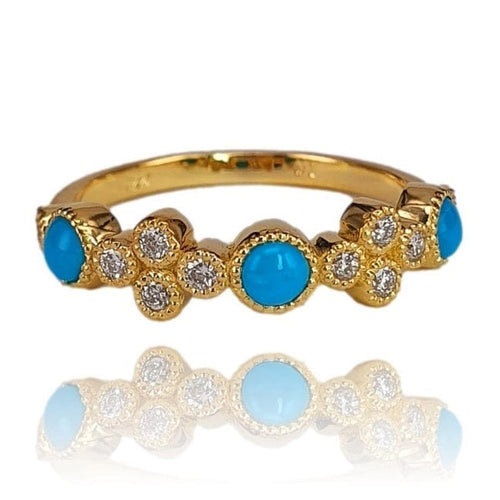 14K Yellow Gold Turquoise and Diamond Station Band Ring – M10014-Marika-Renee Taylor Gallery