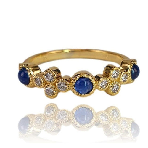 14K Gold Blue Sapphire and Diamond Station Band – M10015-Marika-Renee Taylor Gallery