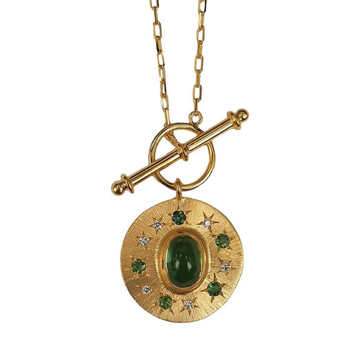 14K Gold Green Tourmaline Medallion Necklace with Diamond Star Accents – M10021-Marika-Renee Taylor Gallery