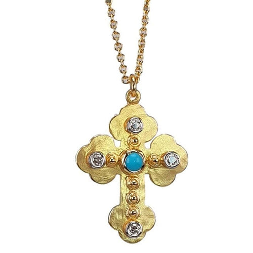 14K Gold Turquoise and Diamond Cross Pendant – M10025-Marika-Renee Taylor Gallery