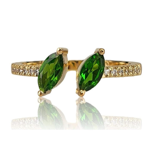 14K Gold Open Ring with Green Tsavorite and Diamond Accents – M10026-Marika-Renee Taylor Gallery