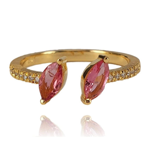 14K Gold Open Band Ring with Pink Tourmaline and Diamond Accents – M10033-Marika-Renee Taylor Gallery