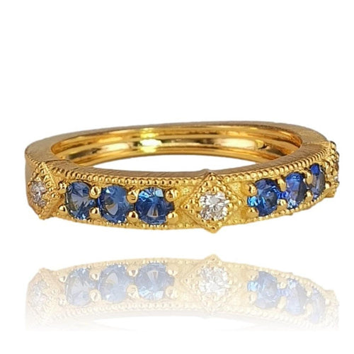 14K Gold Blue Sapphire Band with Diamond Accents – M10041-Marika-Renee Taylor Gallery