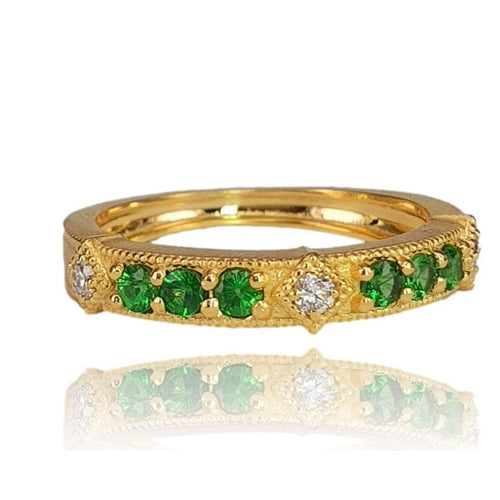 14K Gold Tsavorite Band Ring with Diamond Accents – M10042-Marika-Renee Taylor Gallery