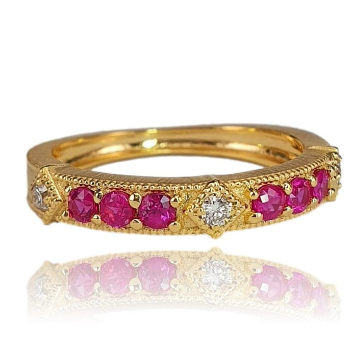 14K Gold Pink Sapphire and Diamond Stackable Band – M10043-Marika-Renee Taylor Gallery