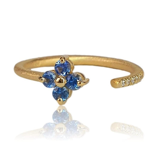 14K Yellow Gold Blue Sapphire and Diamond Open Band Ring – M10062-Marika-Renee Taylor Gallery