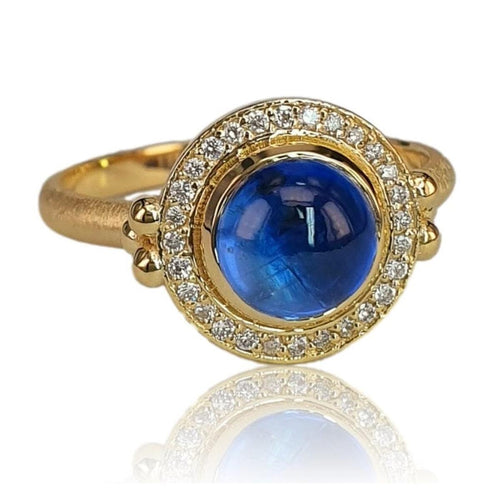 14K Gold Round Kyanite Ring with Pavé Diamond Halo – M10064-Marika-Renee Taylor Gallery