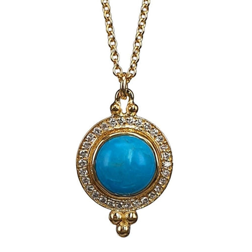 Turquoise Cabochon Diamond Halo Pendant – M10067-Marika-Renee Taylor Gallery