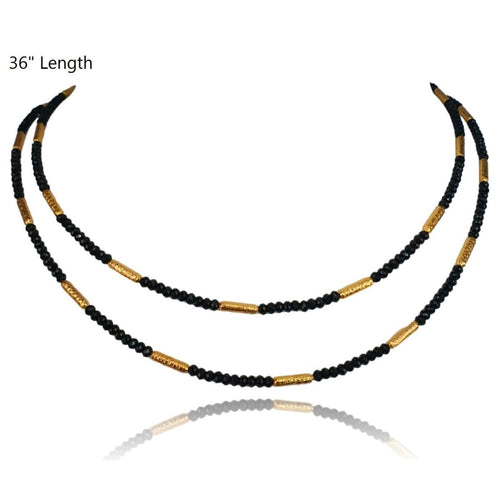 14K Gold Black Tourmaline Beaded Necklace with Hammered Gold Spacers – M10082-Marika-Renee Taylor Gallery