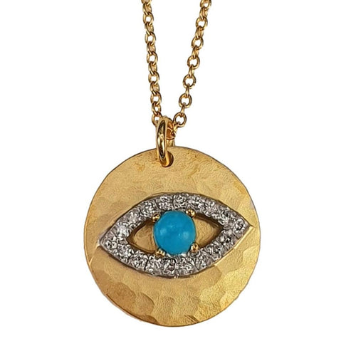 14K Gold Turquoise Evil Eye Medallion Necklace – M10083-Marika-Renee Taylor Gallery
