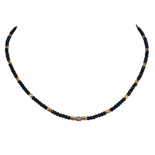 14K Gold Black Tourmaline Beaded Necklace with Diamond Accent – M10100-Marika-Renee Taylor Gallery