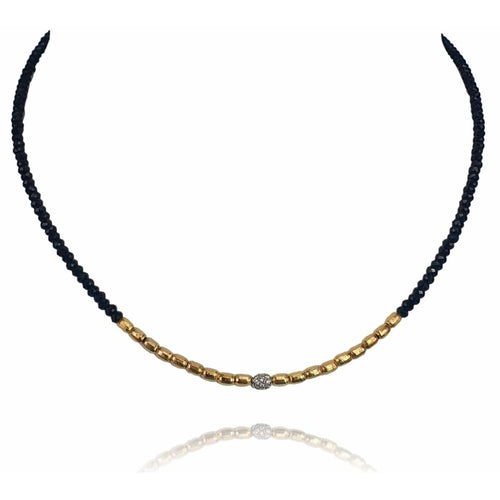 14K Gold Black Tourmaline Beaded Necklace with Pavé Accent – M10105-Marika-Renee Taylor Gallery