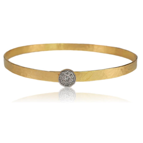 14K Gold Minimal Hammered Bangle with Diamond Detail – M10137-Marika-Renee Taylor Gallery