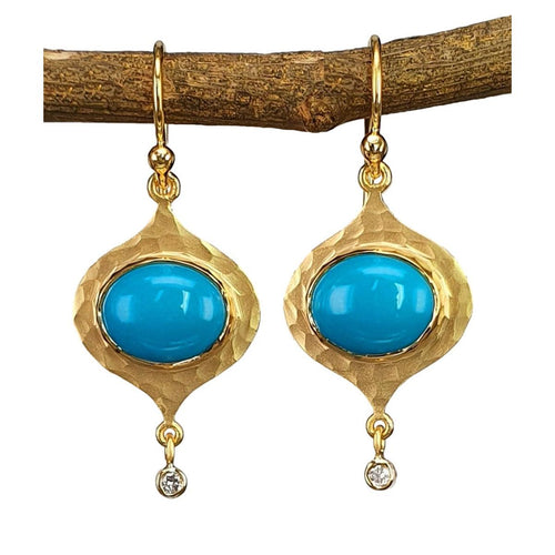 14K Gold Turquoise Cabochon Earrings with Diamond Accent – M10138-Marika-Renee Taylor Gallery