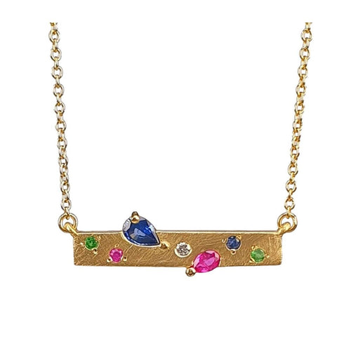 14K Gold Mixed Color Sapphire & Diamond Bar Necklace – M10144-Marika-Renee Taylor Gallery