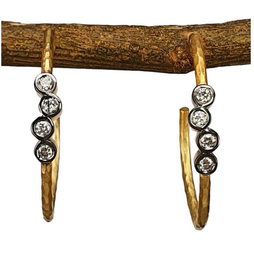 14K Gold Hammered Drop Earrings with Bezel-Set Diamonds – M10157-Marika-Renee Taylor Gallery