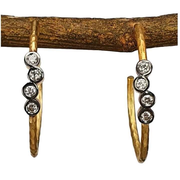 14K Gold Hammered Drop Earrings with Bezel-Set Diamonds – M10157-Marika-Renee Taylor Gallery