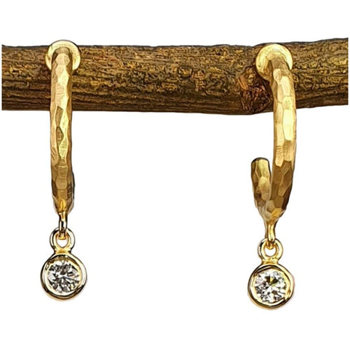 14K Gold Hammered Hoop Earrings with Diamond Drops – M10160-Marika-Renee Taylor Gallery