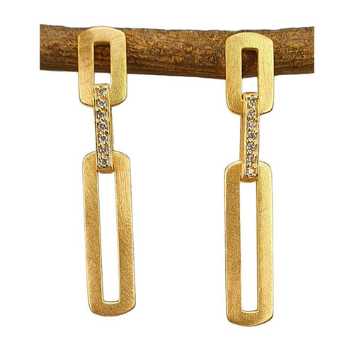 14K Gold Elongated Link Earrings with Diamond Accents – M10165-Marika-Renee Taylor Gallery